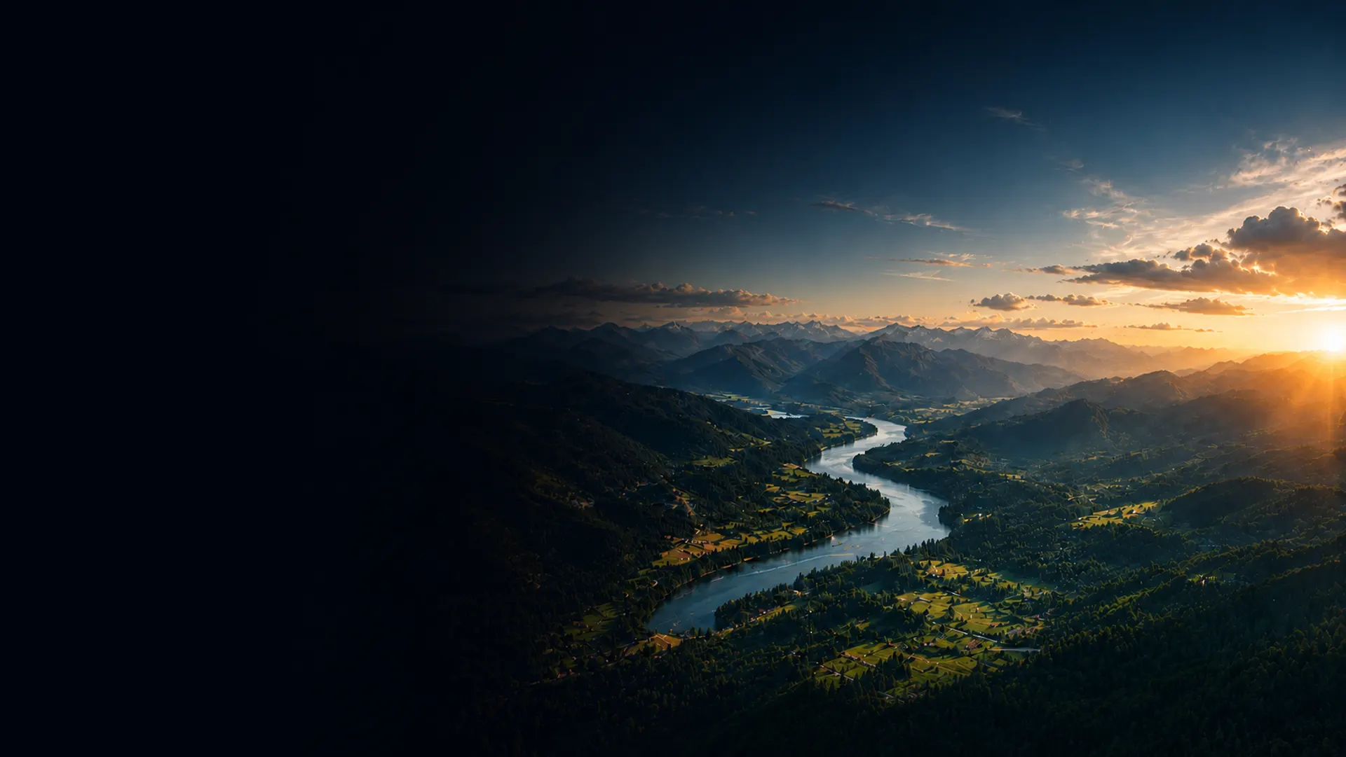 Carpathian mountains aerial sunset